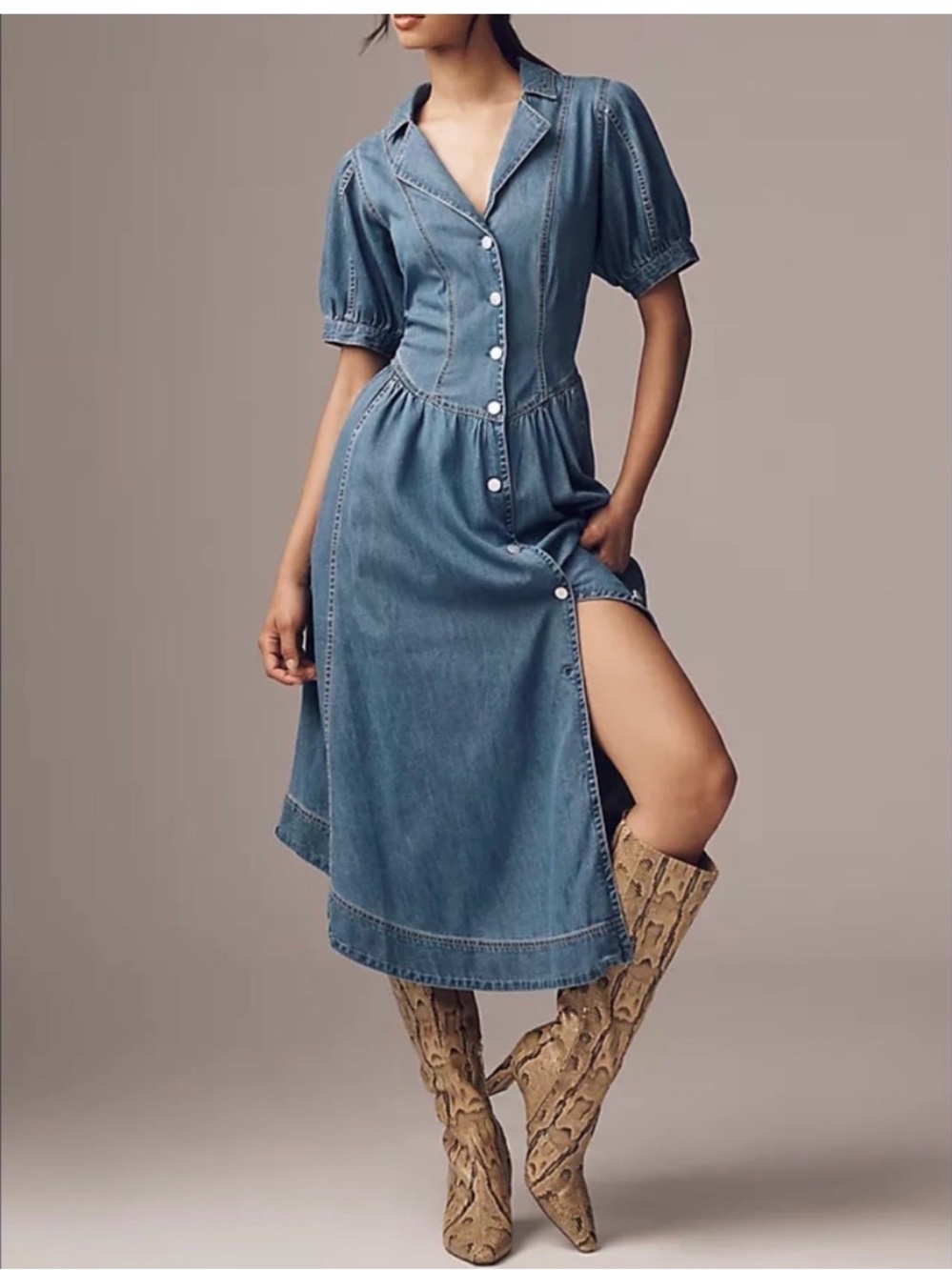Pilcro Denim Button-Front Midi Dress in Blue